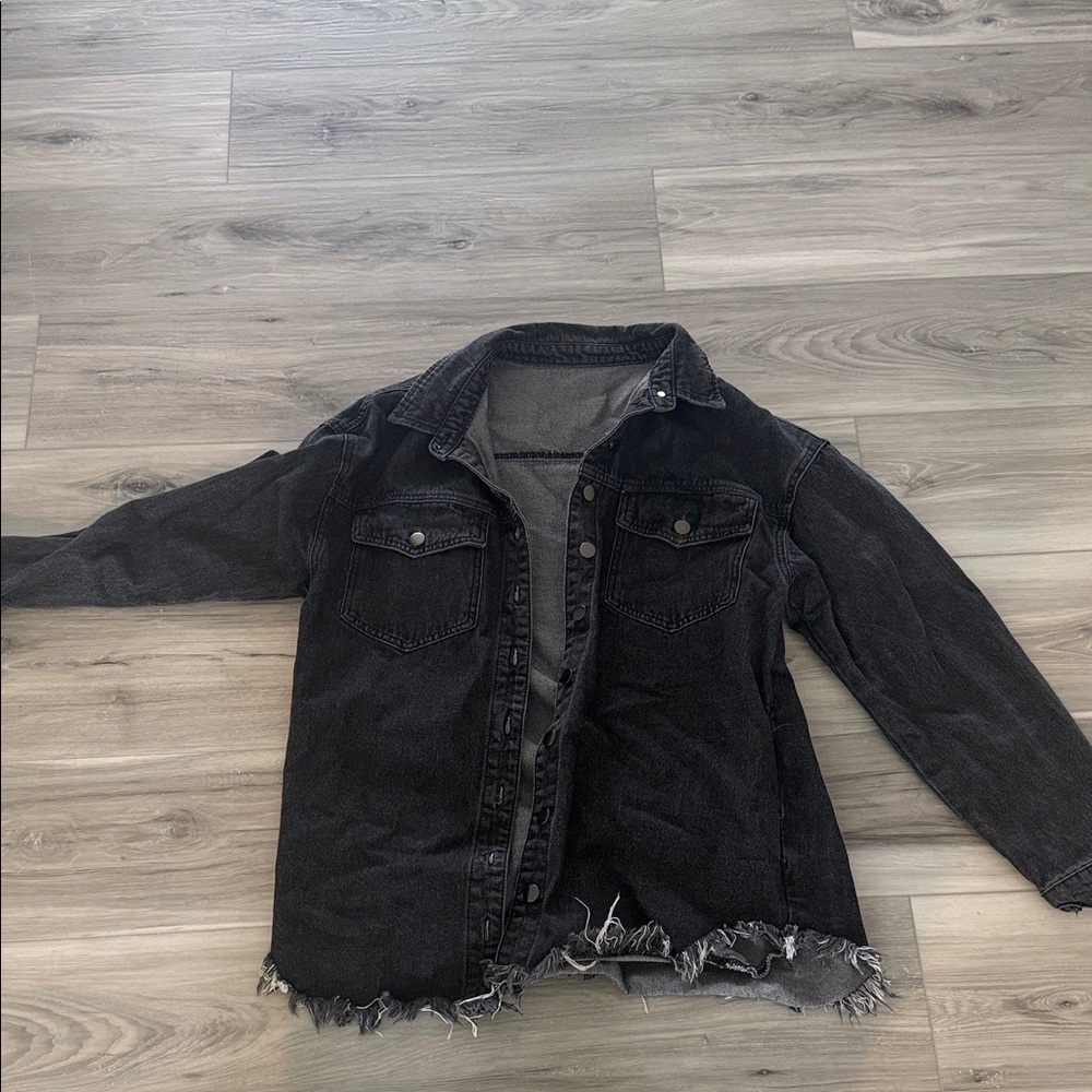 Washed Black Distressed Jean Jacket